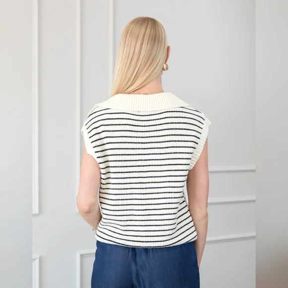 Classic Striped Knit Sleeveless Sweater Vest - Picture 3 of 6